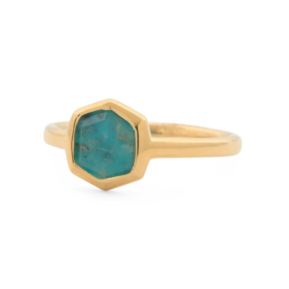 KENDRA SCOTT Gold/Turquoise Made In India Sterling Silver Davis Stone Band Ring - Picture 1 of 2